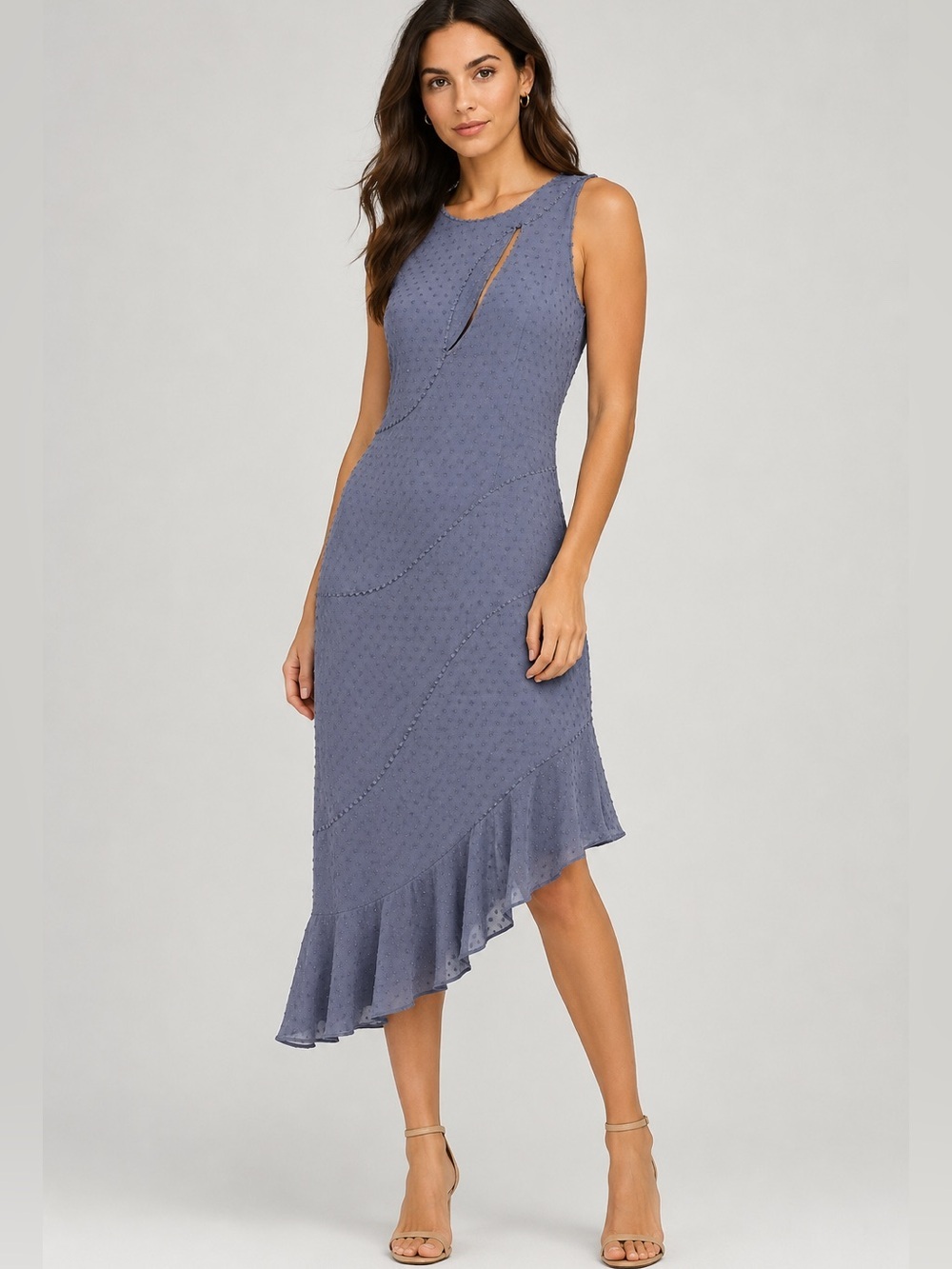 Talulah Dress Women’s XS Blue Textured Polka Dot Asymmetrical Cut Out M